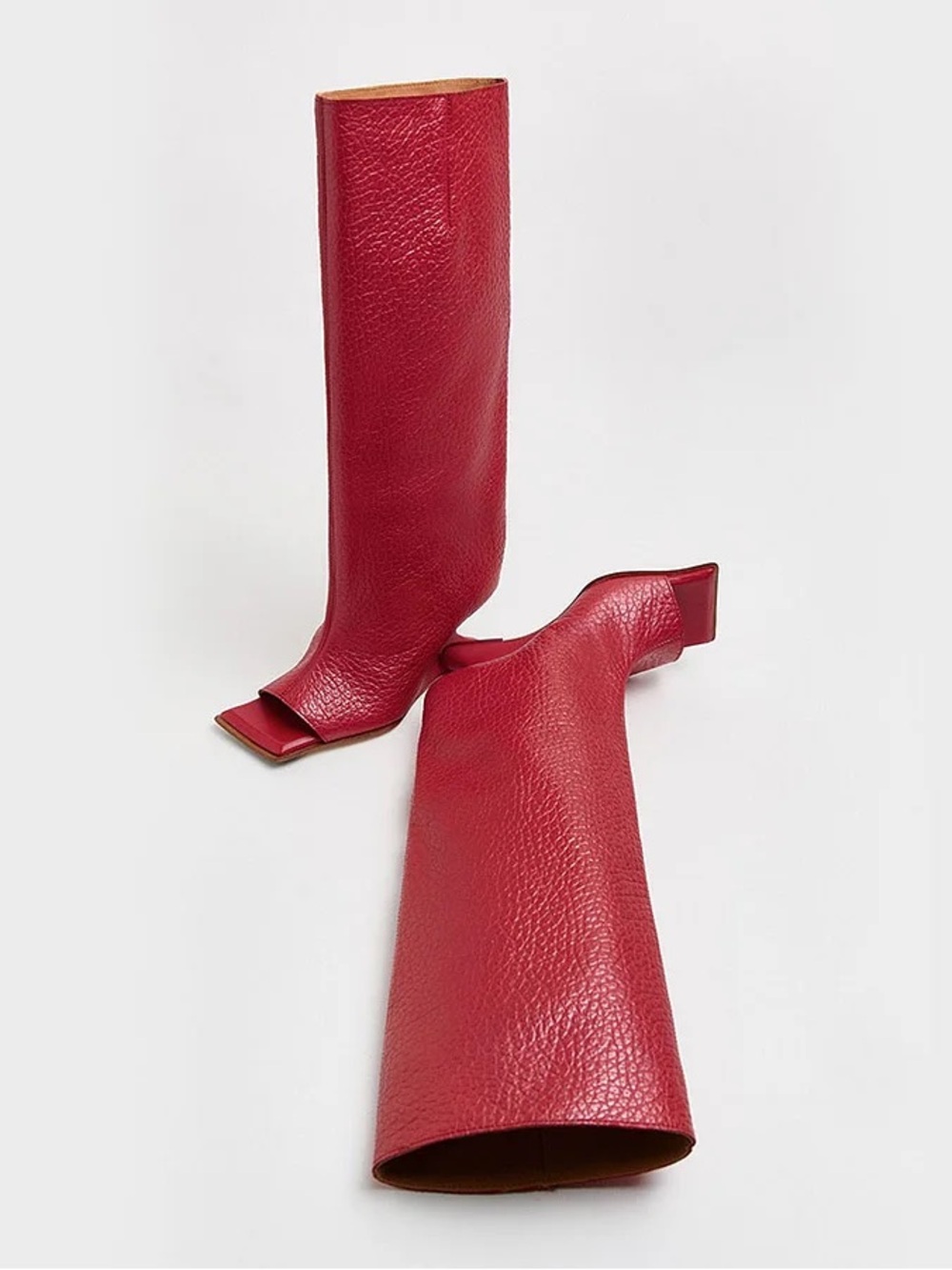 New! Miista Salima Red leather Peep-Toe Sculptural Heel Knee Boots
